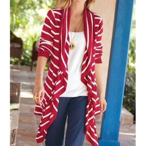Soft Surroundings Red & White Cardigan Size Small